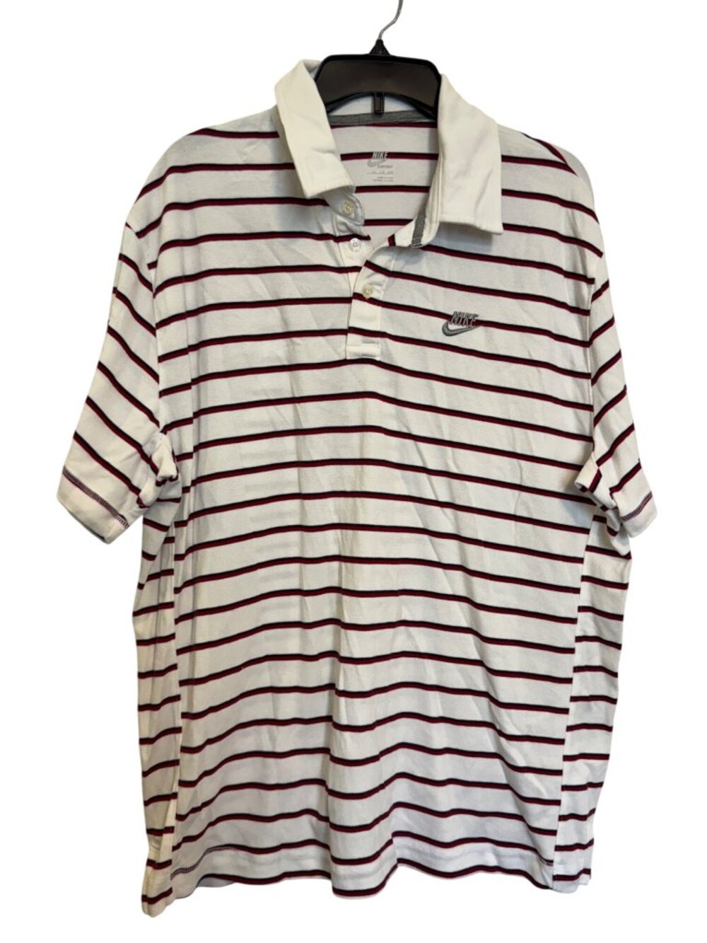 Nike Sportswear Striped Polo Shirt XXL White & Red Cotton Blend Made In China